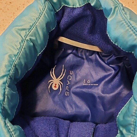 Spyder ThermaWeb Jacket Womens Large Aqua Puffer Performance Full Zip Storm Flap - Picture 8 of 12